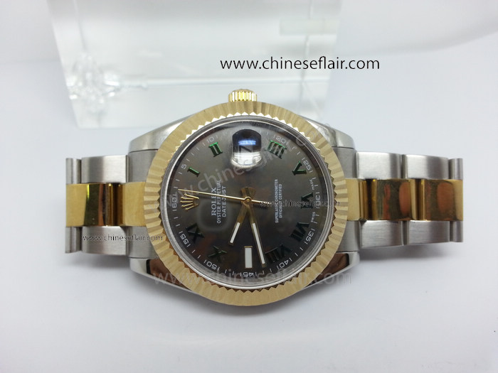 Fake Rolex Datejust 2 Green Roman Marker Oyster Watch